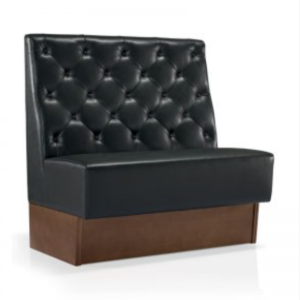Un Canape en cuir-noir confort de luxe nommé MACLOU avec une base en bois noble de couleur mokka